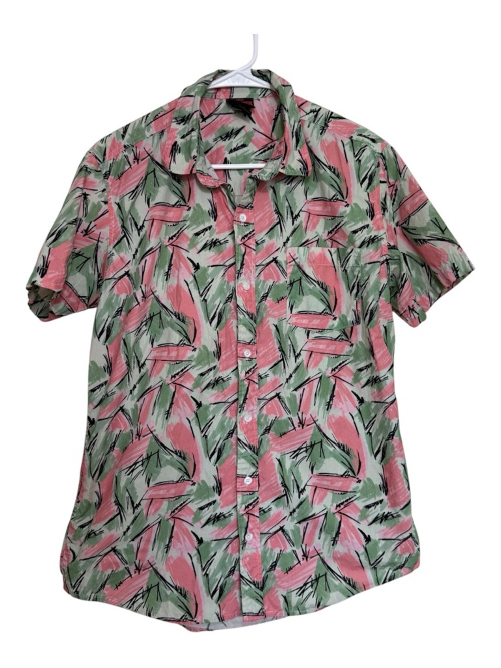Stranger Things Jim Hopper Hawaiian Shirt Size M Pink Green Retro